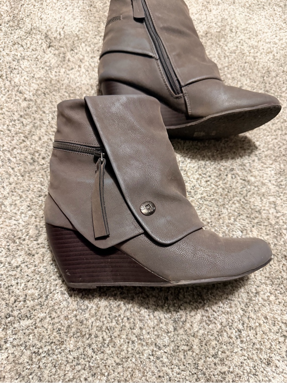Blowfish Fold-Over Wedge Ankle Boots in Taupe
